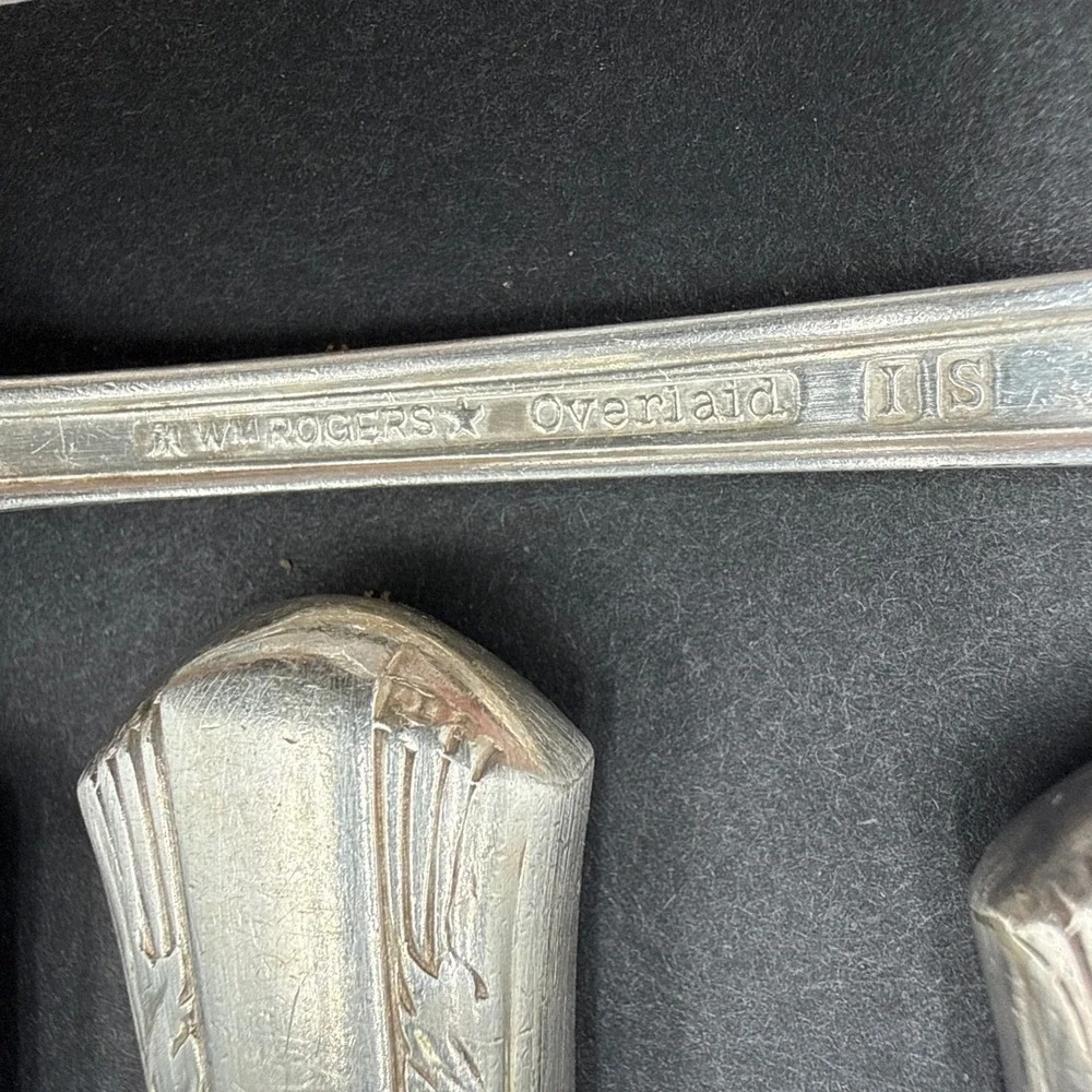 VTG WM Rogers silver plate Overlay 'treasure' Flatware 11 Spoon &‎ Forks Knifes